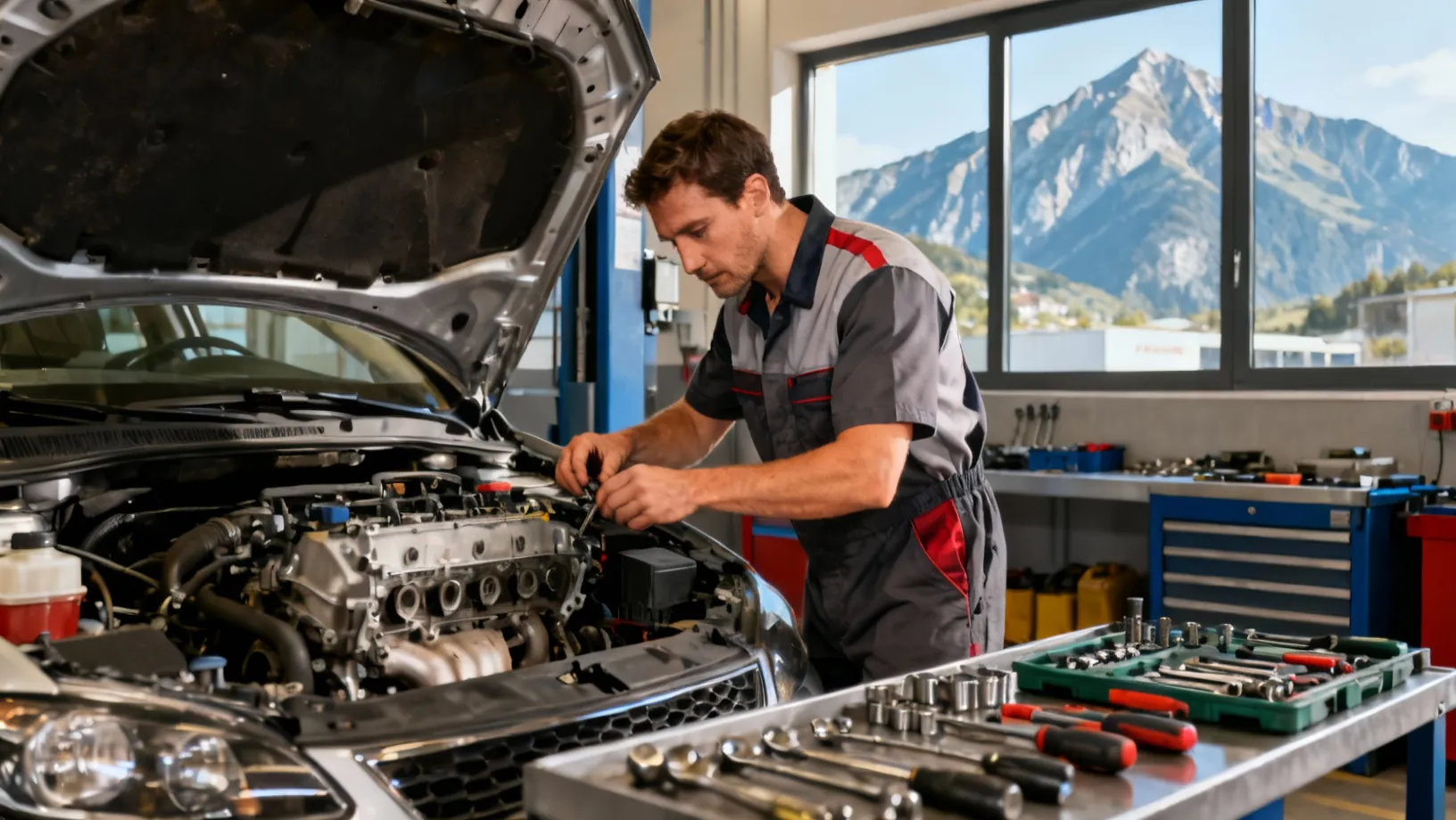 Mécanicien professionnel à Grenoble travaillant sur un véhicule
